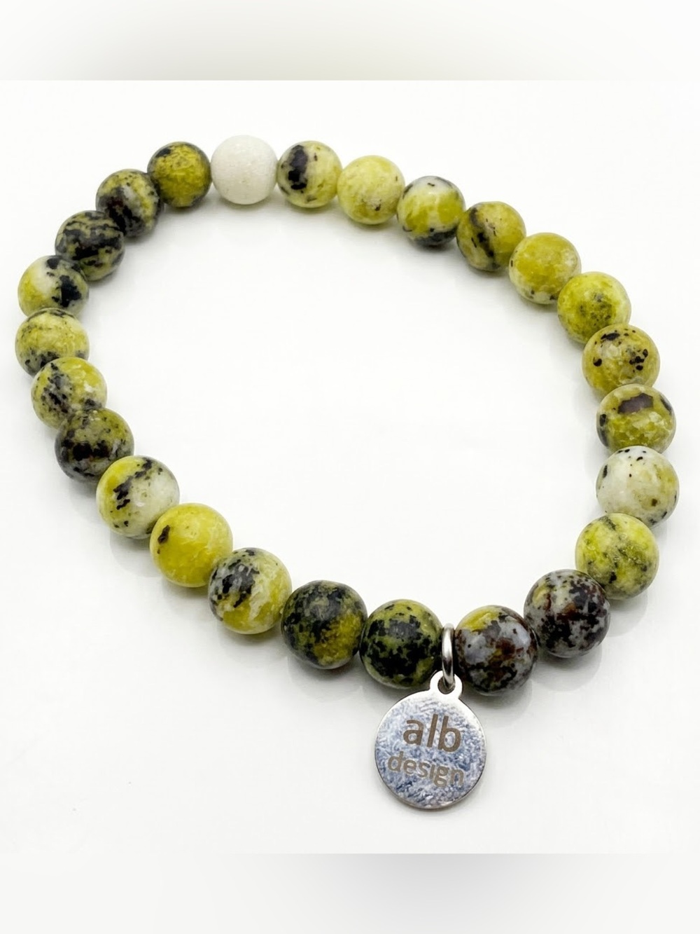 alb design Laurel Leaf Natural Green Gemstone Beaded Stretch Charm Bracelet